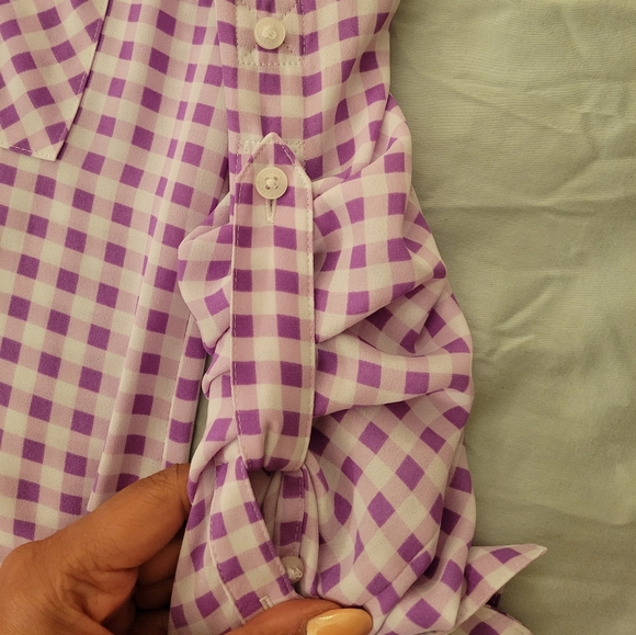 Purple gingham button down shirt Express Size small - Picture 5 of 6